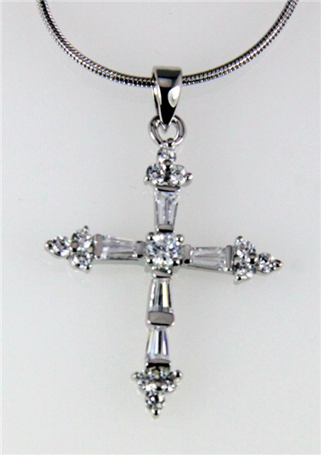 6030013 Cubic Zirconia Cross Religious Christian Scripture Necklace