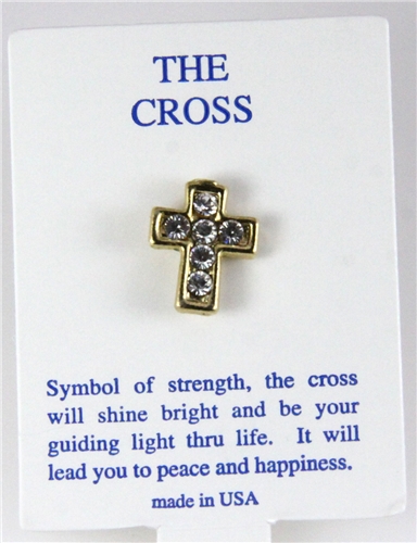 6030288 Christian Cross 14kt Gold Plated CZ Stone Lapel Pin Brooch Tie Tack M...