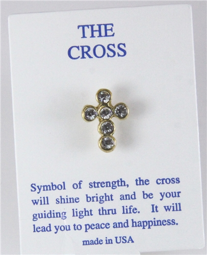6030289 Christian Cross 14kt Gold Plated CZ Stone Lapel Pin Brooch Tie Tack M...