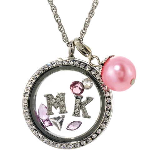7030059a MK Floating Charm Necklace with Clear Rhinestones