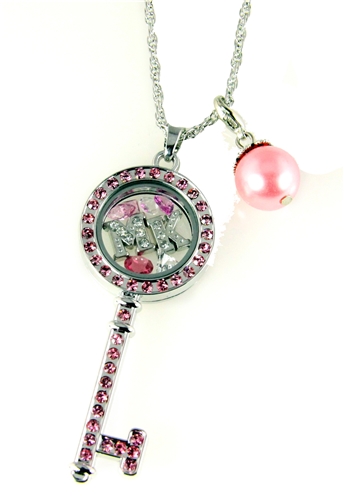 7030062a MK Floating Cham Necklace with Pink Rhinestones