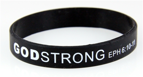 8030005 Set of 3 Black with White Adult Imprinted Godstrong Silicone Band Eph...