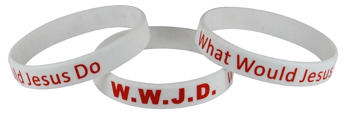 8060002 Set of 3 Child Size White Band With Red Print WWJD What Would Jesus Do Silicon...
