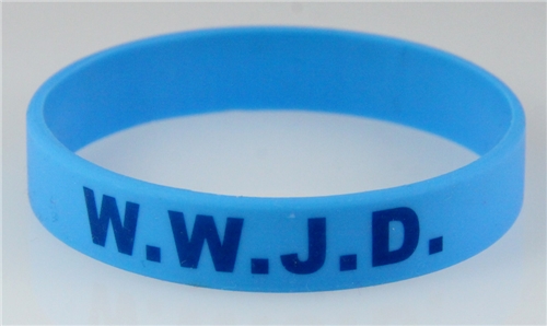 8060008 Set of 3 Child Size Lt Blue Band With Blue Print WWJD What Would Jesus Do Sili...