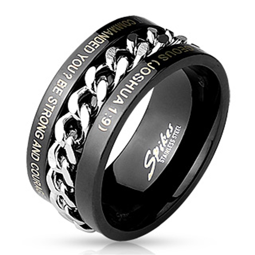 T6 Joshua 19 Mens Wedding Band Be Strong In The Lord