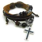 4030044 Christian Religious Scripture Inspirational Cross Leather Bracelet