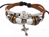 4030058 Christian Religious Scripture Inspirational Cross Leather Bracelet