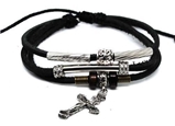 4030059 Christian Religious Scripture Inspirational Cross Leather Bracelet