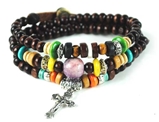 4030060 Wood Bead Cross Wrap Bracelet Christian Religious Inspirational Beaded