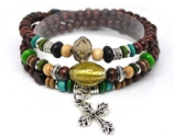 4030062 Wood Bead Cross Wrap Bracelet Christian Religious Inspirational Beaded