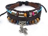 4030063 Christian Religious Scripture Inspirational Cross Leather Bracelet