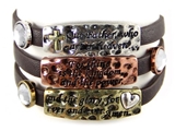 4030080a Our Father Lords Prayer Leather Wrap Bracelet Christian Scripture Re...
