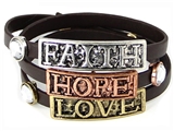 4030081a Faith Hope Love 1st Corinthians Leather Wrap Bracelet Christian Scri...