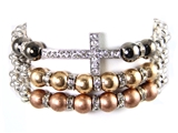 4030086a Cross Beaded Wrap Stretch Bracelet Christian Scripture Religious