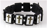 4030107a Wooden Bead Cross Bracelet Stretch Religious Stretch Beaded Block Beads