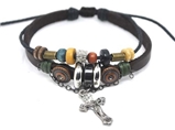 4030138 Leather Cross Bracelet Christian Jesus Religious Jewelry