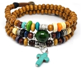 4030148 Wood Bead Cross Wrap Bracelet Christian Religious Inspirational Beaded