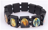 4030162 Black Saints & Religious Icons Stretch Bracelet Wooden Wood Beads