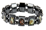 4030165 Saints Angels Black Hematite Bracelet with Beads Stretch Jesus