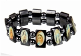 4030166 Jesus Saints Angels Black Hematite Bracelet with Beads Stretch Jesus