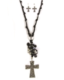 4030176 Corded Chain Bead Cross Christian Necklace and Earring Set Jesus Reli...