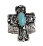 4030180 Christian Cross Turquoise Religious Stretch Ring Bible