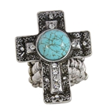 4030181 Christian Cross Turquoise Religious Stretch Ring Bible