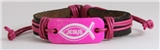 4030192 Jesus Leather Bracelet Bright Pink Christian Religious Bible