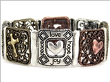 4030207 Love Peace Joy Hope Christian Stretch Bracelet Cross Heart