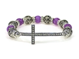 4030219 Beaded Cross Stretch Bracelet Lavender Christian Bling Filigree Design