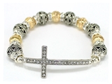 4030223 Designer Beaded Cross Stretch Bracelet Christian Bling Filigree Design