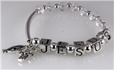 4030249 JESUS Beaded Stretch Bracelet Cross Charm Bead Christian Religious Sc...