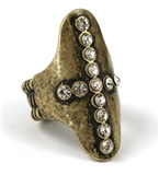 4030283 Cross Stretch Ring Antiqued Gold CZ Diamonds Christian Religious Armor
