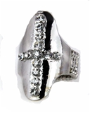 4030284 Cross Stretch Ring Polished Silver Finish CZ Diamonds Christian Relig...