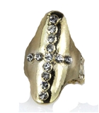 4030285 Cross Stretch Ring Polished Gold Finish CZ Diamonds Christian Religio...