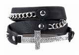 4030310 Black Christian Cross With Chain and Faux Leather Wrap Style Bracelet