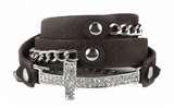 4030311 Brown Christian Cross with Chain and Faux Leather Wrap Style Bracelet