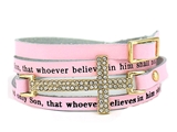 4030315 John 3:16 Leather Wrap Cross Bracelet Adjustable Belt Buckle For God So Loved The World
