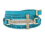 4030318 John 3:16 Leather Wrap Cross Bracelet Adjustable Belt Buckle For God So Loved The World