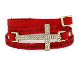 4030319 John 3:16 Leather Wrap Cross Bracelet Adjustable Belt Buckle For God So Loved The World