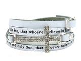 4030320 John 3:16 Leather Wrap Cross Bracelet Adjustable Belt Buckle For God So Loved The World