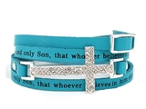 4030321 John 3:16 Leather Wrap Cross Bracelet Adjustable Belt Buckle For God So Loved The World