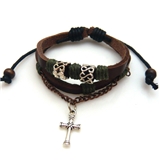 4030326 Christian Cross Religious Leather Bracelet Adjustable Size