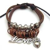 4030327 Christian Heart Love Religious Leather Bracelet Adjustable Size
