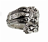 4030355 Spoon Style Stretch Ring BELIEVE Inscribed Antiqued Finish Jewelry