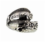4030357 Spoon Style Stretch Ring BLESSED Inscribed Antiqued Finish Jewelry