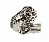 4030358 Spoon Style Stretch Ring LOVE Inscribed Antiqued Finish Jewelry