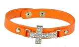 4030365 Faux Leather Cross Bracelet Rhinestone Bling Orange Christian Fashion