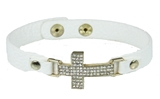 4030366 Faux Leather Cross Bracelet Rhinestone Bling White Christian Fashion