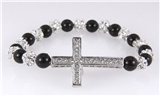 4030416 Christian Cross Stretch Bracelet Black Onyx Clear Crystal Sparkly Beads